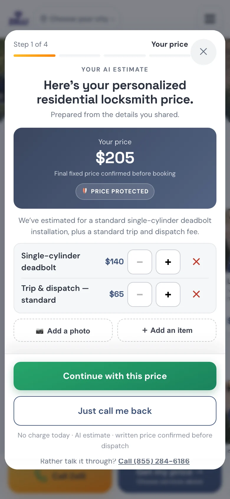 A Zelli price-protected estimate on a phone